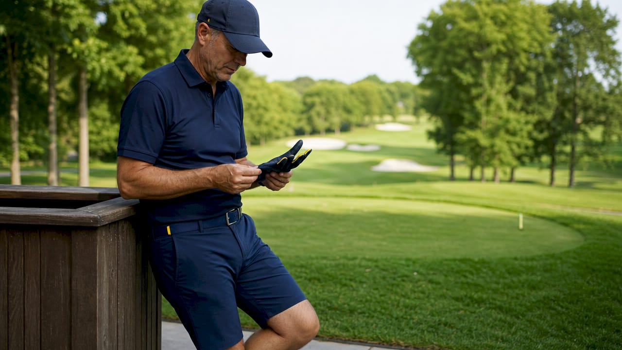 Golfer matching accessories on course
