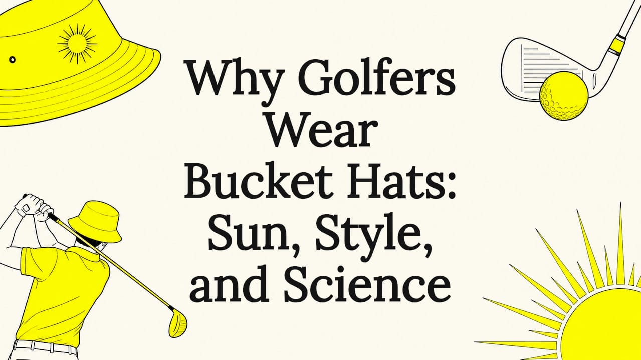 Decorative golf bucket hat themed title card illustration