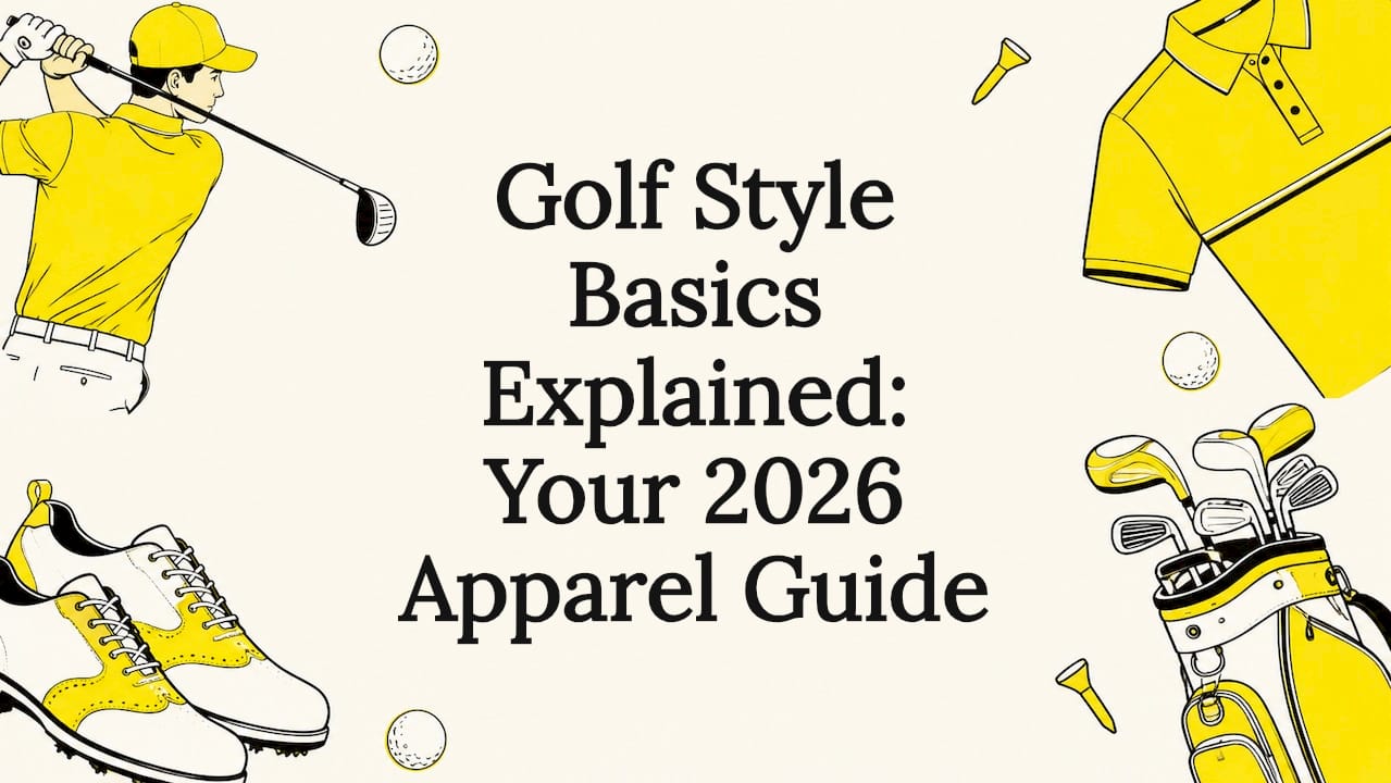 Decorative golf style apparel illustration surrounding text