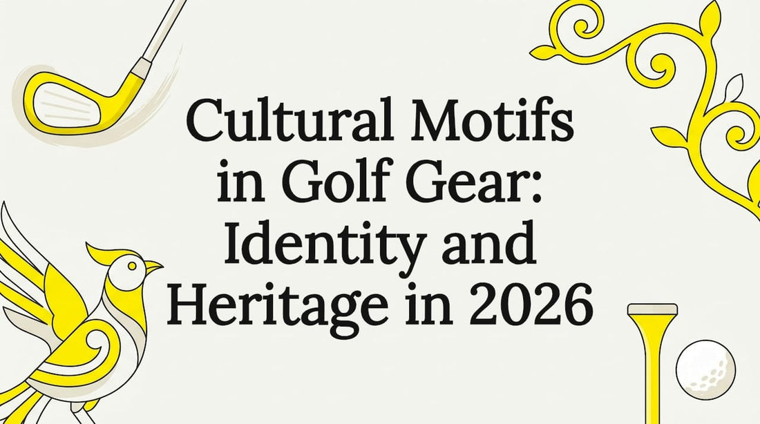 Decorative title card illustration with cultural golf motifs