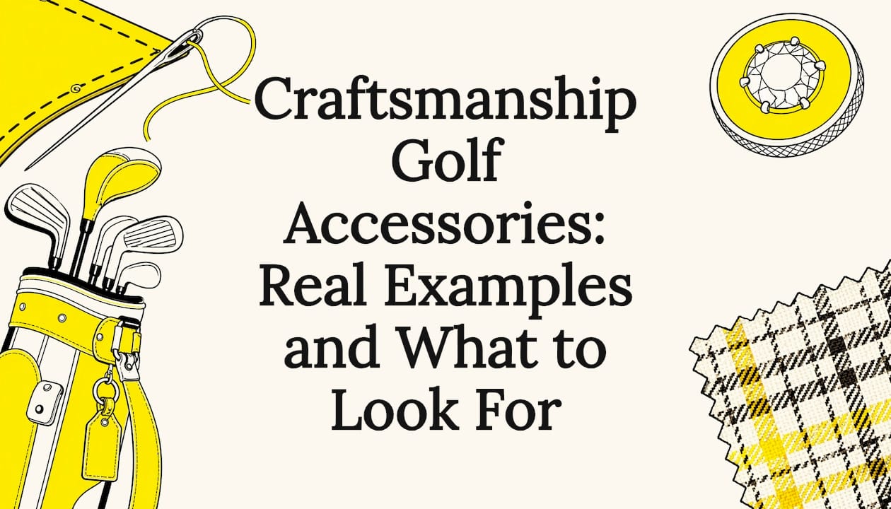 Decorative title card illustration with golf accessory motifs