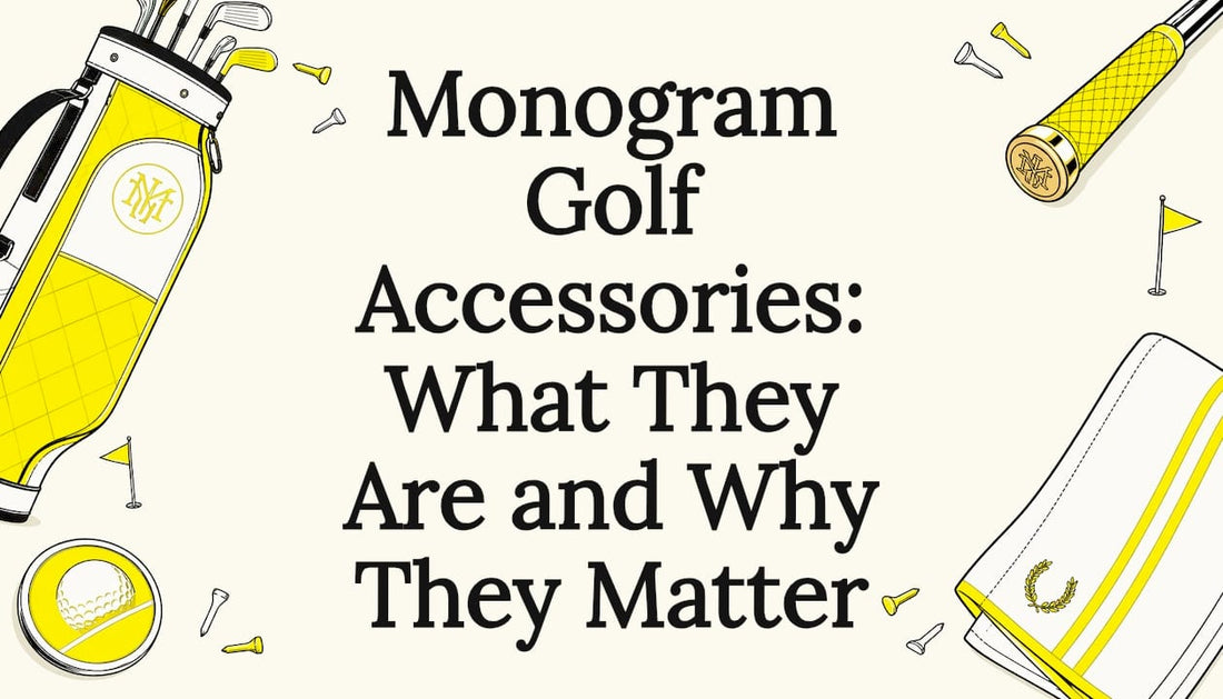 Decorative title card illustration with golf accessories
