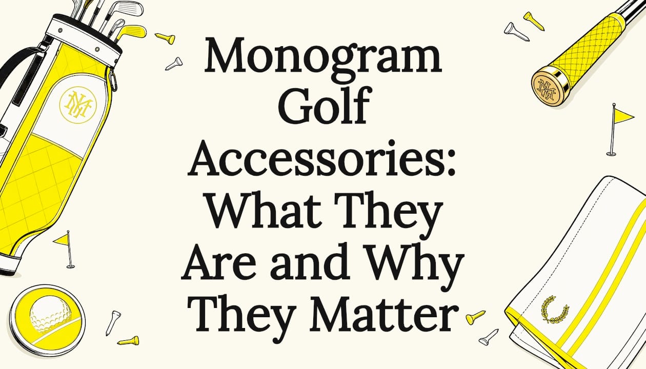 Decorative title card illustration with golf accessories