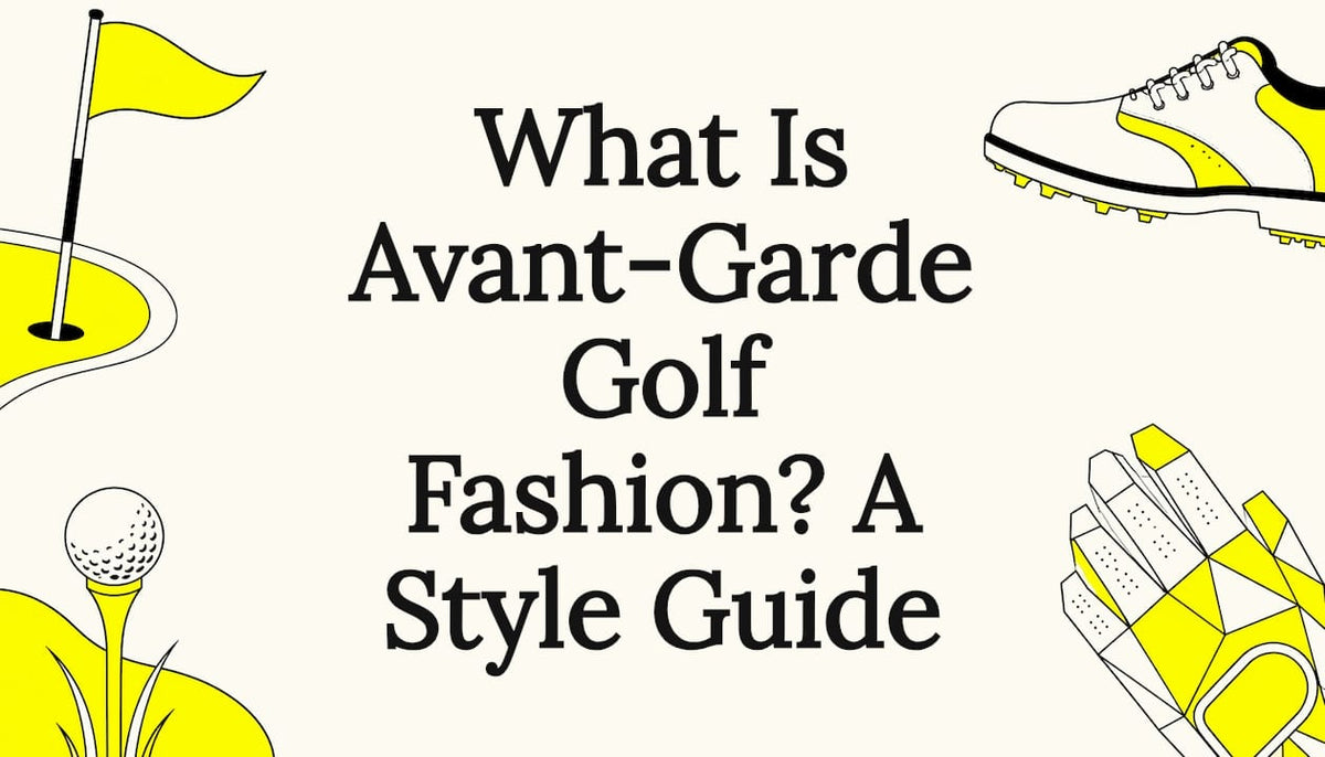 Decorative title card with golf fashion illustrations
