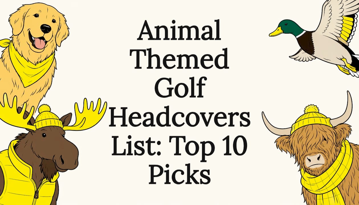 Decorative illustrated title card with animal headcovers