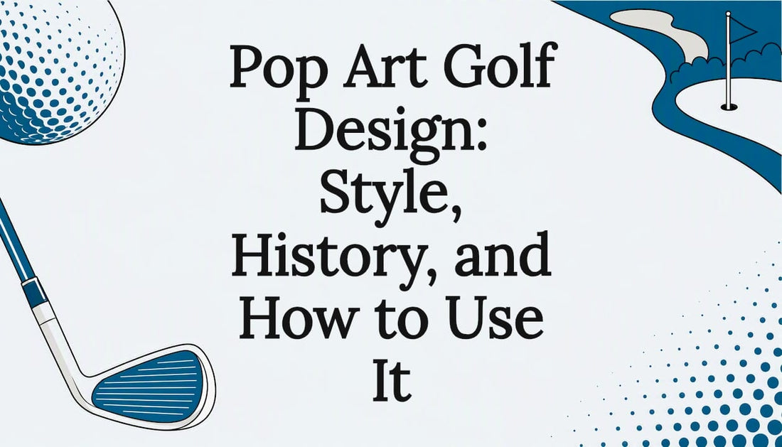Decorative title card with pop art golf motifs