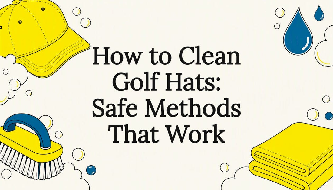 Decorative title card illustration for golf hat cleaning