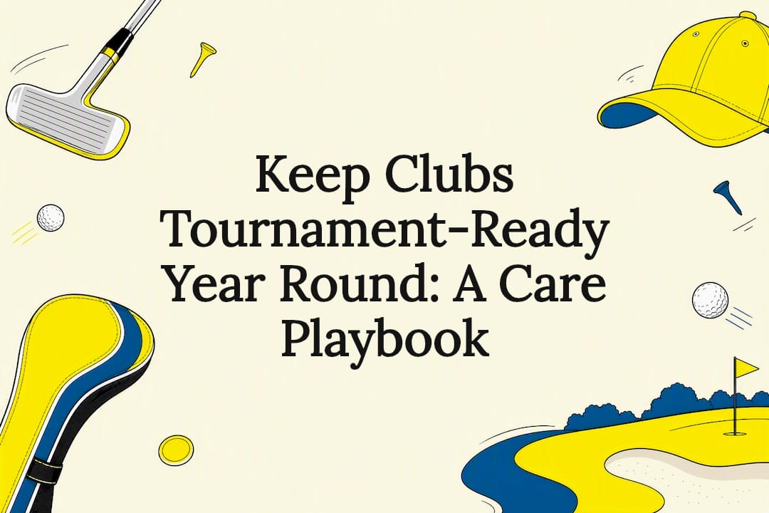 Decorative golf accessory themed title card illustration