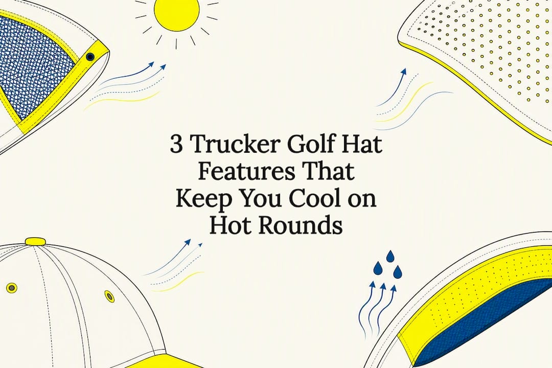 Illustrated golf hat ventilation features