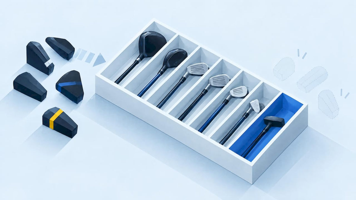 Isometric illustration of organized quiet golf gear